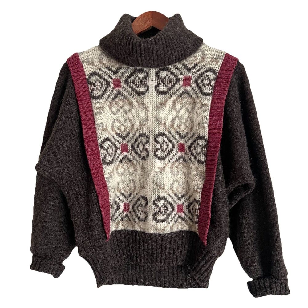 Vintage Alafoss Sweater Womens XS Grey Icewool Iceland Turtle Neck Pullover